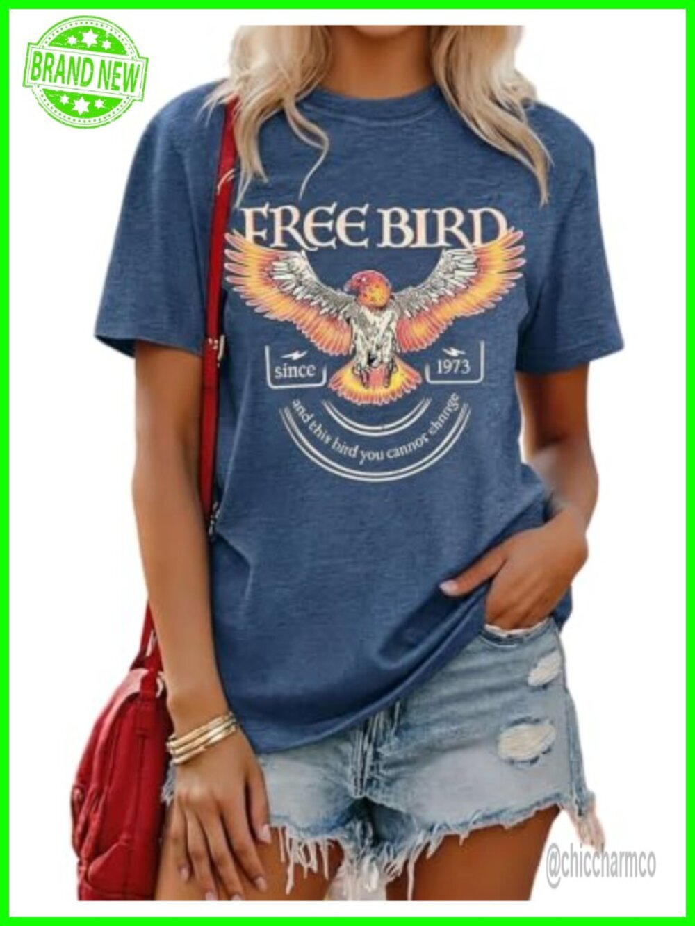 Free Bird Vintage Rock Graphic Tee Women's Short Sleeve Crewneck Summer Top